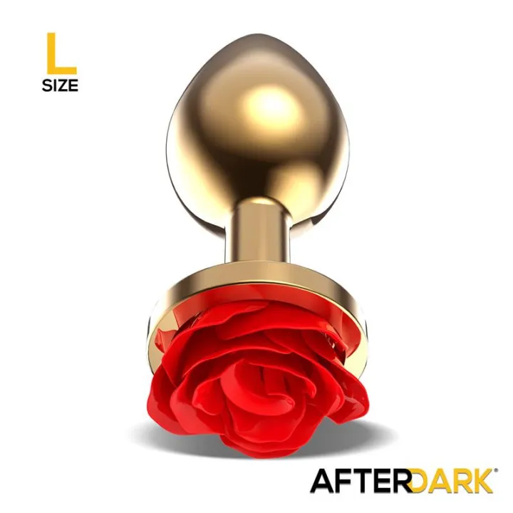 Plug Anal de Metal Dorado con Rosa Roja en la Base Talla L de Afterdark
