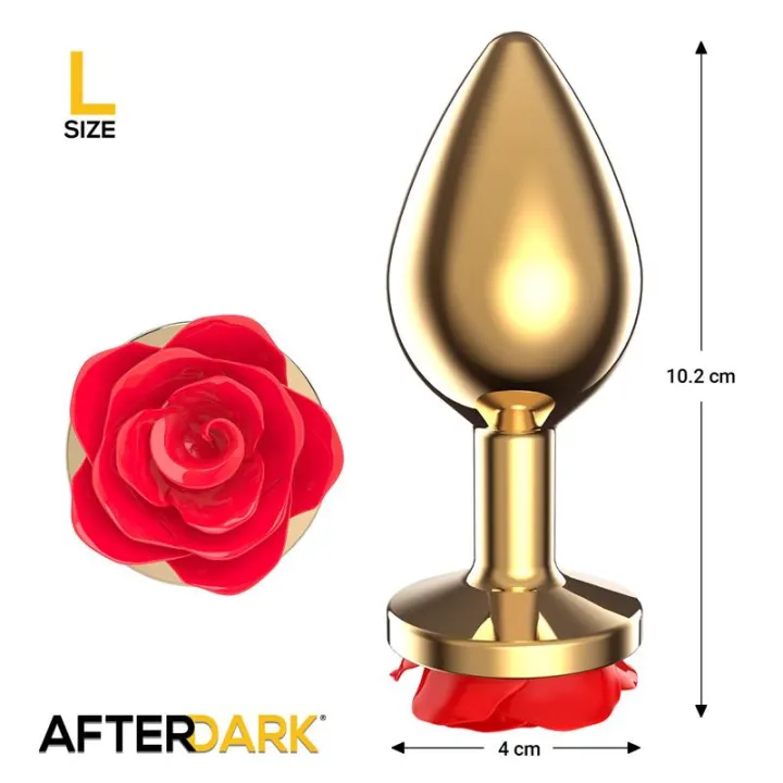 Plug Anal de Metal Dorado con Rosa Roja en la Base Talla L de Afterdark