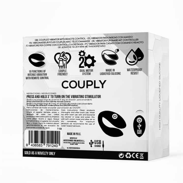 Couply Juguete para Parejas con Control Remoto USB Unibody Silicona Líquida de Tardenoche | VibraZon