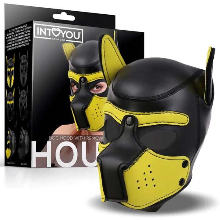 Hound Máscara de Perro Neopreno Hocico Extraíble Negro/Amarillo Talla Única de Intoyou Bdsm Line