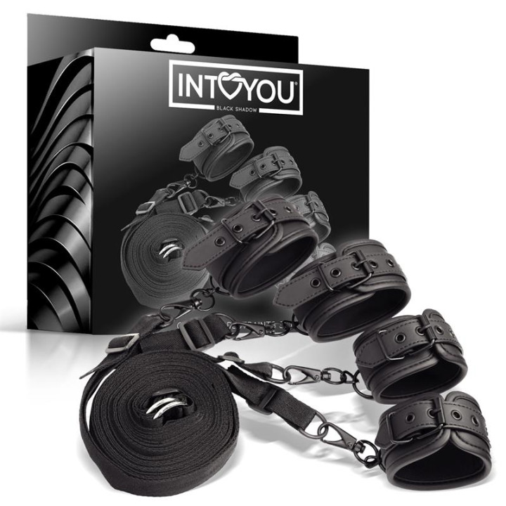 Set de Restricciones para la Cama Cuero Vegano de Intoyou Black Shadow | VibraZon