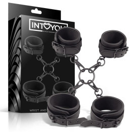 Set de Esposas para Tobillos y Muñecas Cuero Vegano de Intoyou Black Shadow | VibraZon