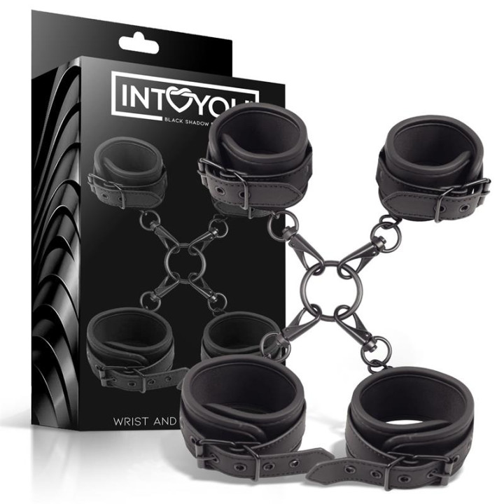 Set de Esposas para Tobillos y Muñecas Cuero Vegano de Intoyou Black Shadow | VibraZon