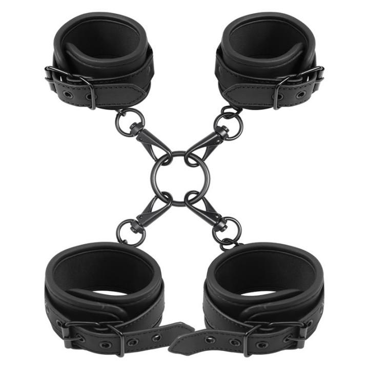 Set de Esposas para Tobillos y Muñecas Cuero Vegano de Intoyou Black Shadow | VibraZon