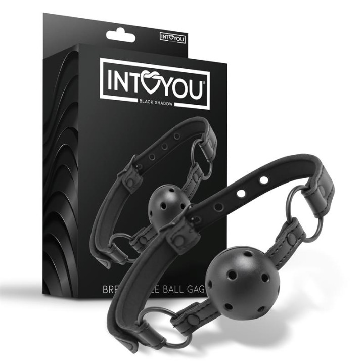 Mordaza Ajustable de Bola Traspirable Cuero Vegano de Intoyou Black Shadow | VibraZon