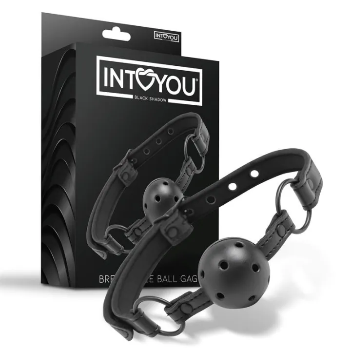 Mordaza Ajustable de Bola Traspirable Cuero Vegano de Intoyou Black Shadow