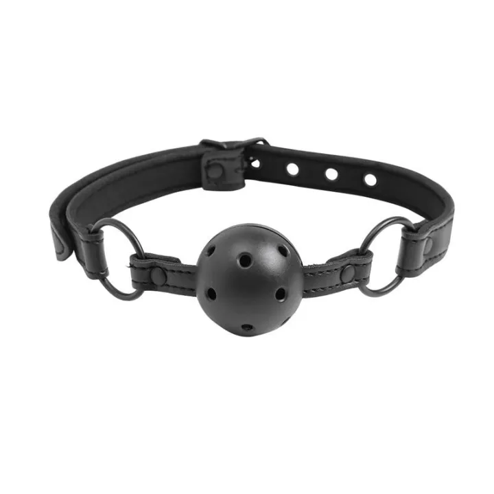 Mordaza Ajustable de Bola Traspirable Cuero Vegano de Intoyou Black Shadow