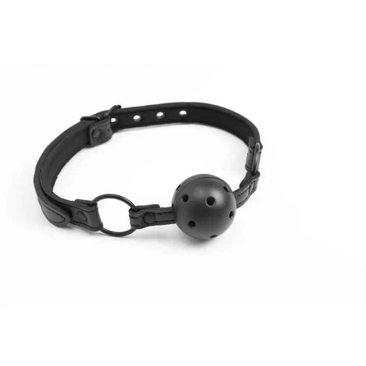 Mordaza Ajustable de Bola Traspirable Cuero Vegano de Intoyou Black Shadow