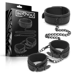 Set de Collar y Esposas para Muñecas Cuero Vegano de Intoyou Black Shadow