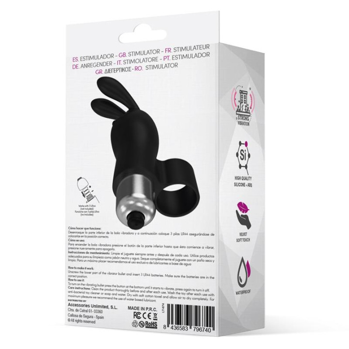 Fingyhop Bala Vibradora con Conejito Siicona Negro de Latetobed | VibraZon