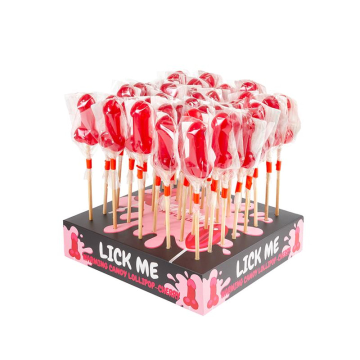 Display Piruleta Pene Cereza Efecto Calor Picante 40pcs de Secret Play | VibraZon