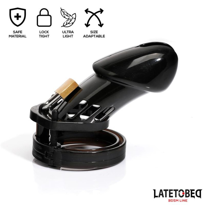 Jaula de Pene de Castidad Long Negro de Latetobed Bdsm Line | VibraZon