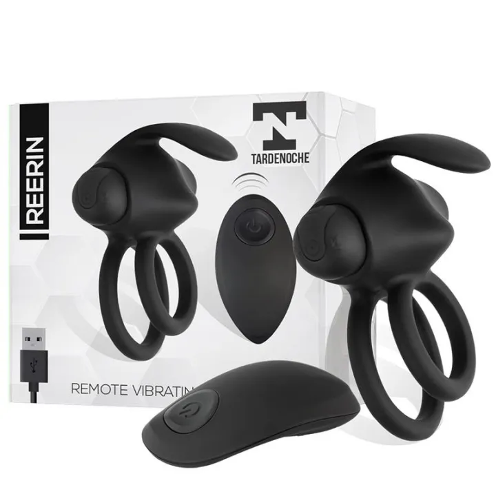 Reerin Anillo Vibrador USB Dual Control Remoto USB Silicona de Tardenoche
