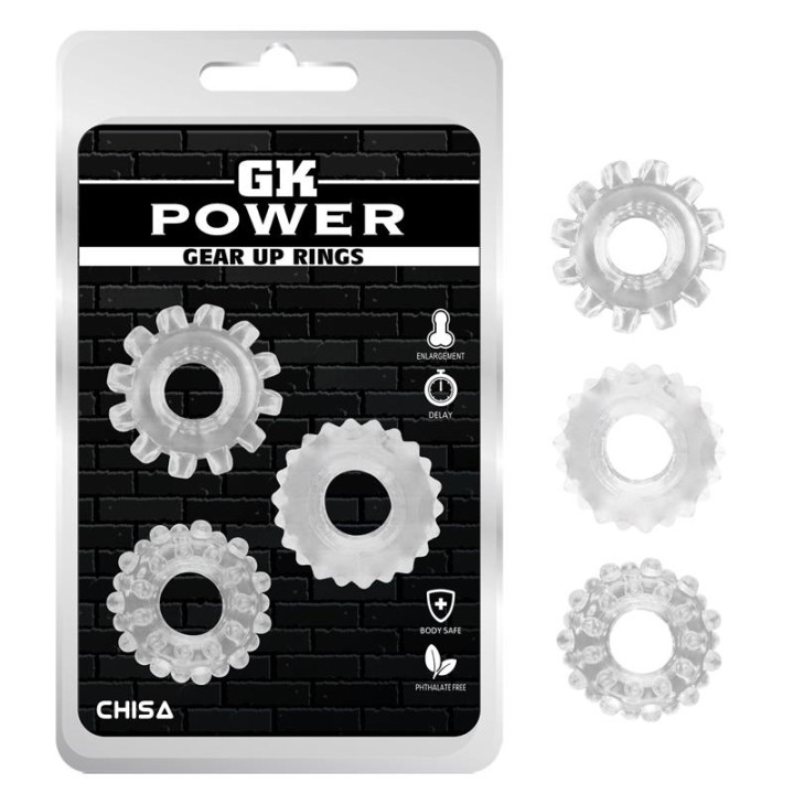 Kit 3 Anillos Pene Gear Up Transparente de Chisa | VibraZon