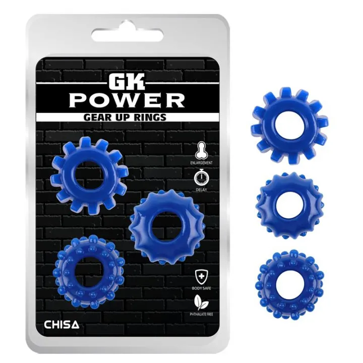 Kit 3 Anillos Pene Gear Up Azul de Chisa