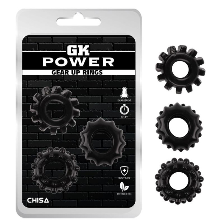Kit 3 Anillos Pene Gear Up Negro de Chisa | VibraZon