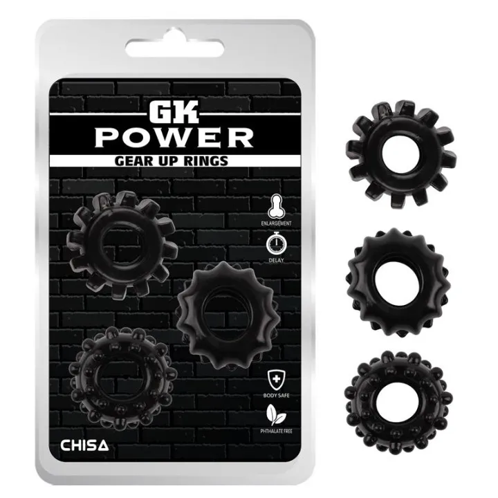 Kit 3 Anillos Pene Gear Up Negro de Chisa