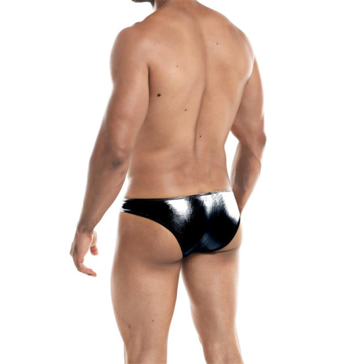 Slip Bikini de Corte Bajo Provocative Negro Skai de Cut4Men | VibraZon