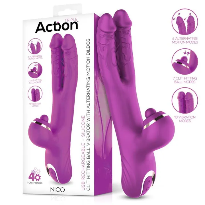 Nico Vibrador con Dildos Alternantes y Bola Percutora 4 Motores de Action