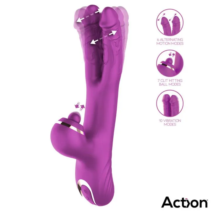Nico Vibrador con Dildos Alternantes y Bola Percutora 4 Motores de Action