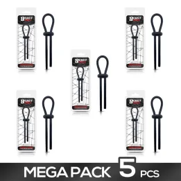 Pack de 5 Anillo para el Pene de Lazo Ajustable Silicona Sólida Negro de Beast Rings