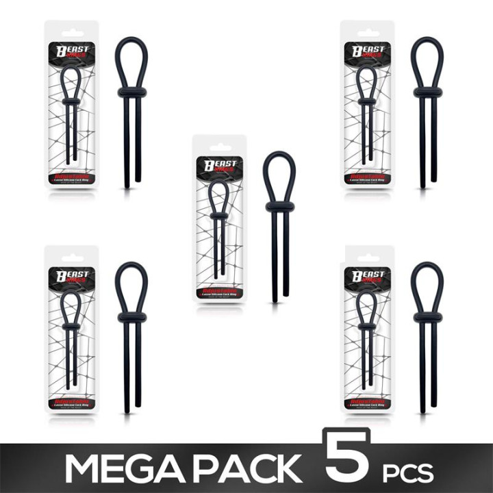 Pack de 5 Anillo para el Pene de Lazo Ajustable Silicona Sólida Negro de Beast Rings | VibraZon