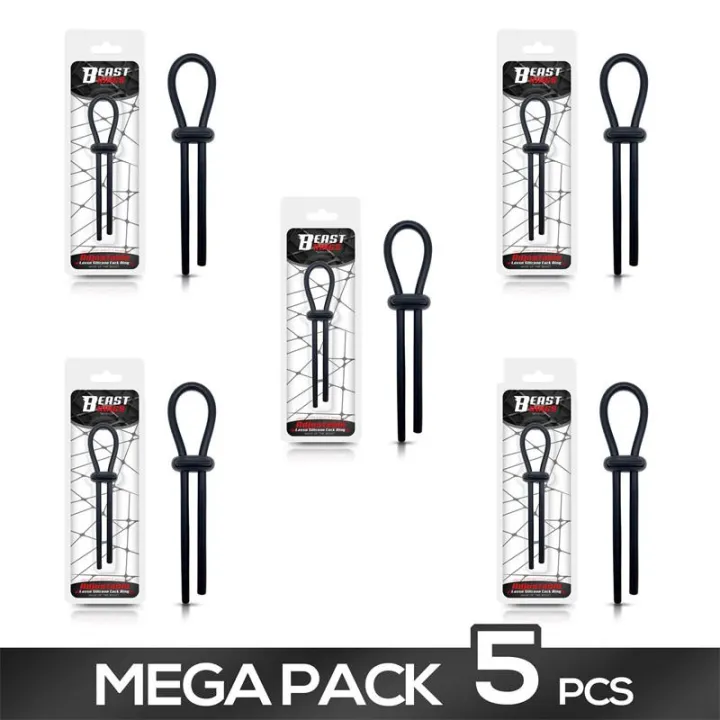 Pack de 5 Anillo para el Pene de Lazo Ajustable Silicona Sólida Negro de Beast Rings