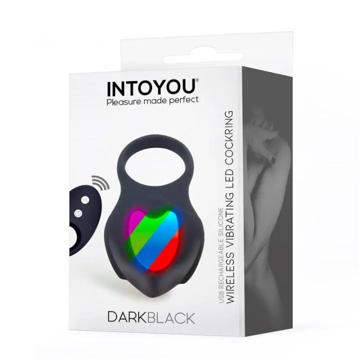 Darkblack Anillo Vibrador con LED Control Remoto USB Silicona de Intoyou