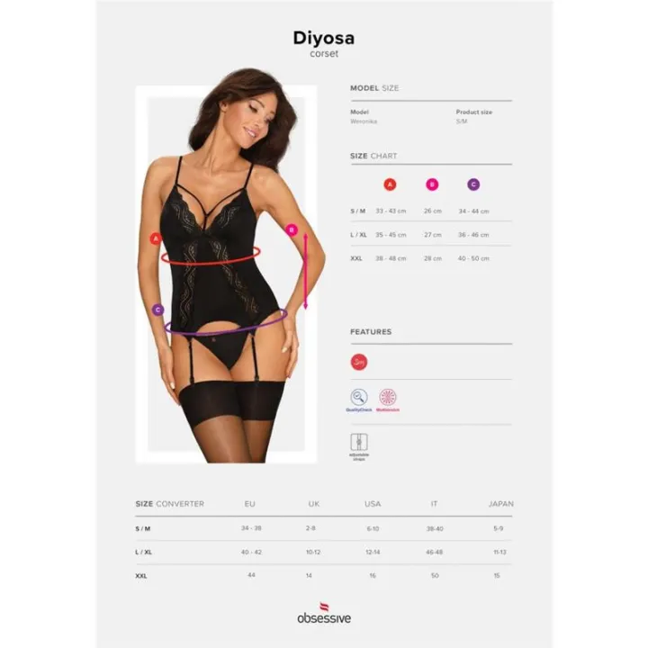 Diyosa Corset con Tanga Negro de Obsessive