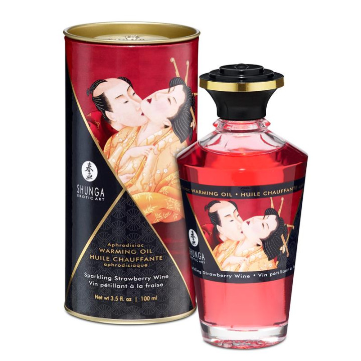 Shunga Aceite de Masaje Efecto Calor Aroma Vino Espumoso de Fresa | VibraZon