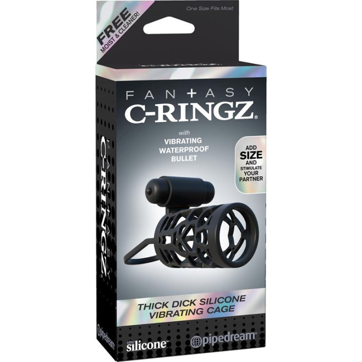 Fantasy C-Ringz Jaula Vibradora de Silicona para el Pene Color Negro | VibraZon