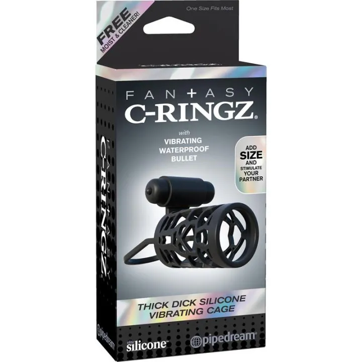 Fantasy C-Ringz Jaula Vibradora de Silicona para el Pene Color Negro
