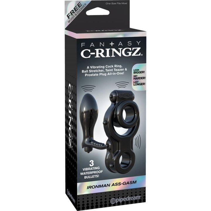 Fantasy C-Ringz Anillo con Plug Anal Ironman Negro | VibraZon
