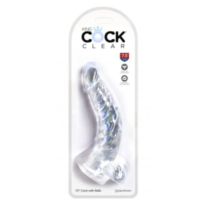 Dildo Realista con Testiculos 7,5 Transparente de King Cock
