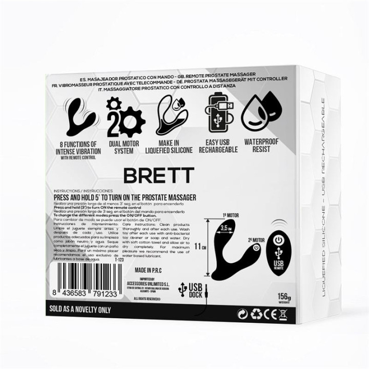 Brett Masajeador Prostático Control Remoto USB Silicona Líquida de Tardenoche | VibraZon